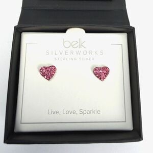 Belk Silverworks Sterling Silver Pink Heart Stud Earrings NIB Gift Box